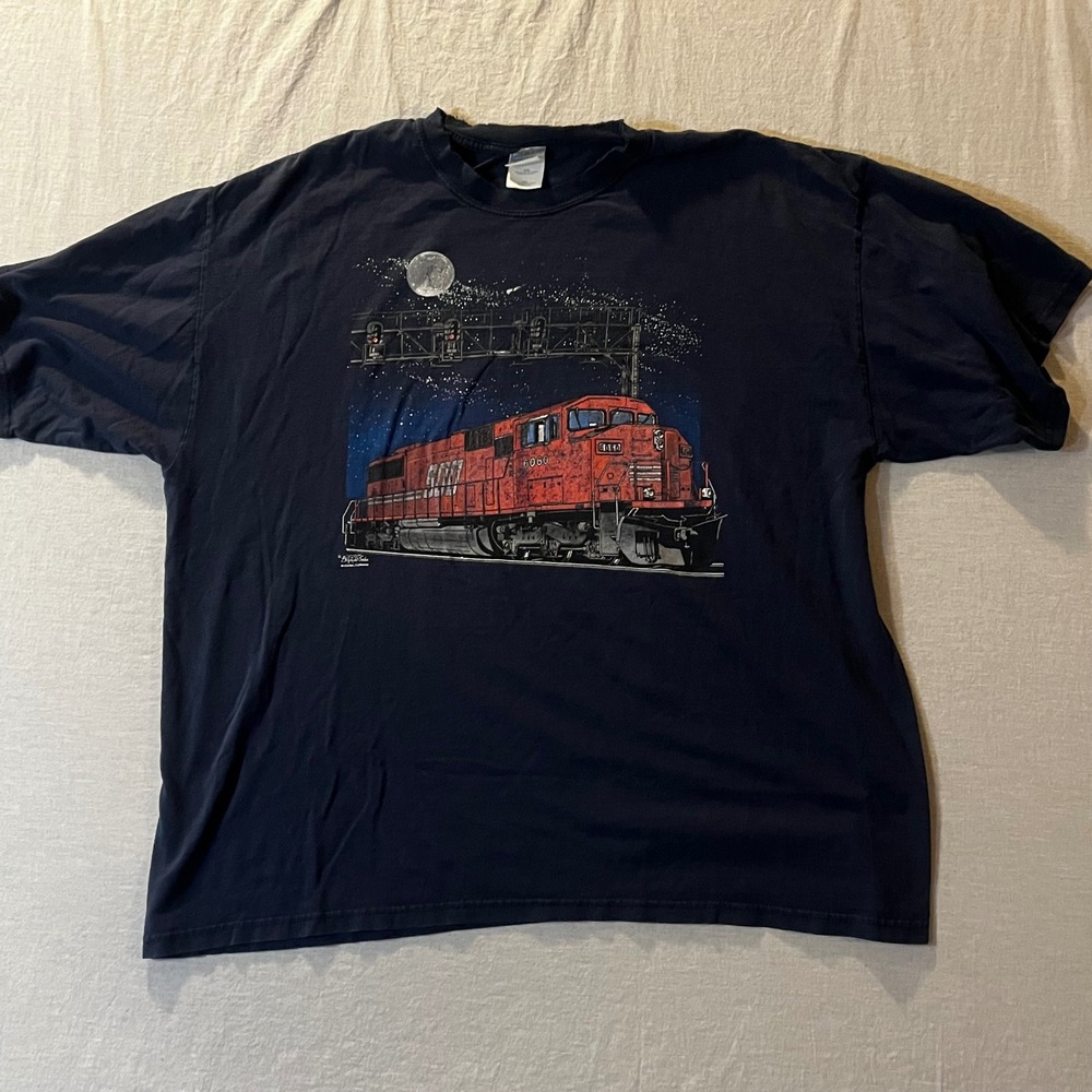 Daylight Sales Train Locomotive‎ Graphic T Shirt Mens 2XL Navy Blue Tee